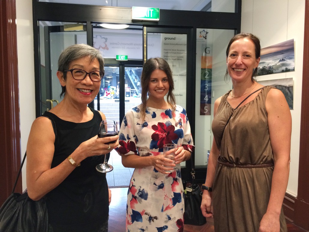 PSC teacher/curator Julie Wajs with PSC students Margaret Lim and Cassandra Tzortzoglou