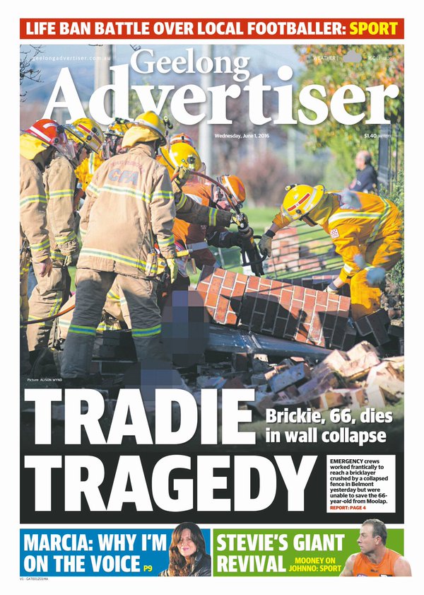 Justice's photography made front page of the Geelong Advertiser