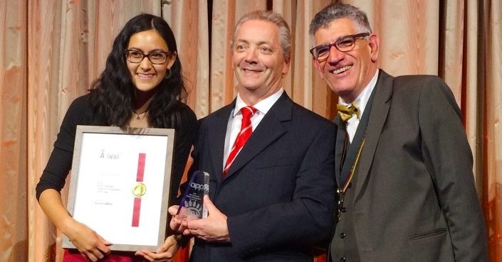 Tayla Nuss-Soeharto receiving her award as 2016 AIPP Australian Student of the Year